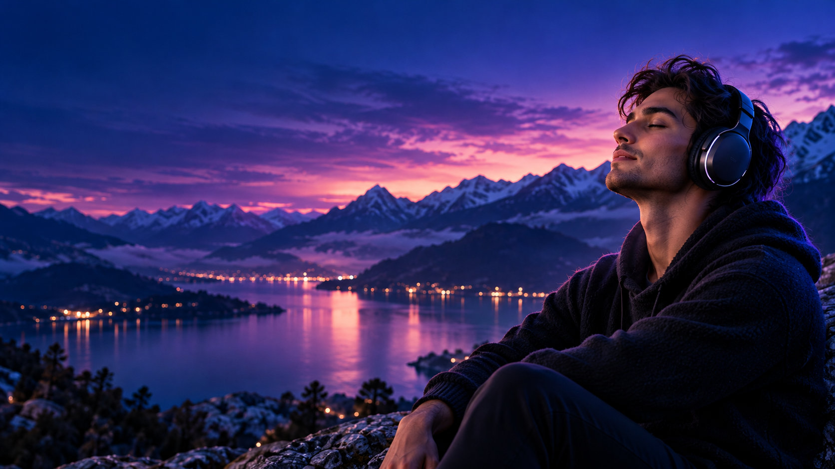 Man enjoying a quiet moment by a mountain lake